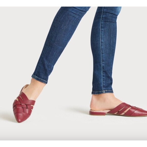 Birdies The Dove Slide Mules Rhubarb Red Crossed Leather Size 7.5 - Picture 2 of 10